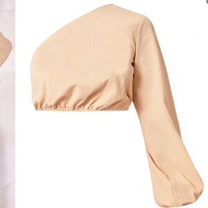 Pretty Little Thing Stone Textured Woven One Shoulder Crop Top